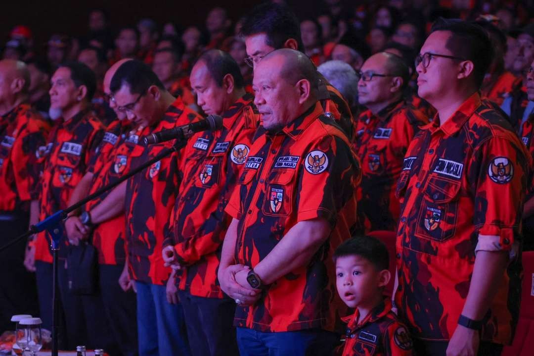 Ketua Majelis Pimpinan Wilayah (MPW) Pemuda Pancasila Jawa Timur, AA LaNyalla Mahmud Mattalitti dalam Muscab di Balai Pemuda Surabaya. (Foto: Pita Sari/Ngopibareng.id)