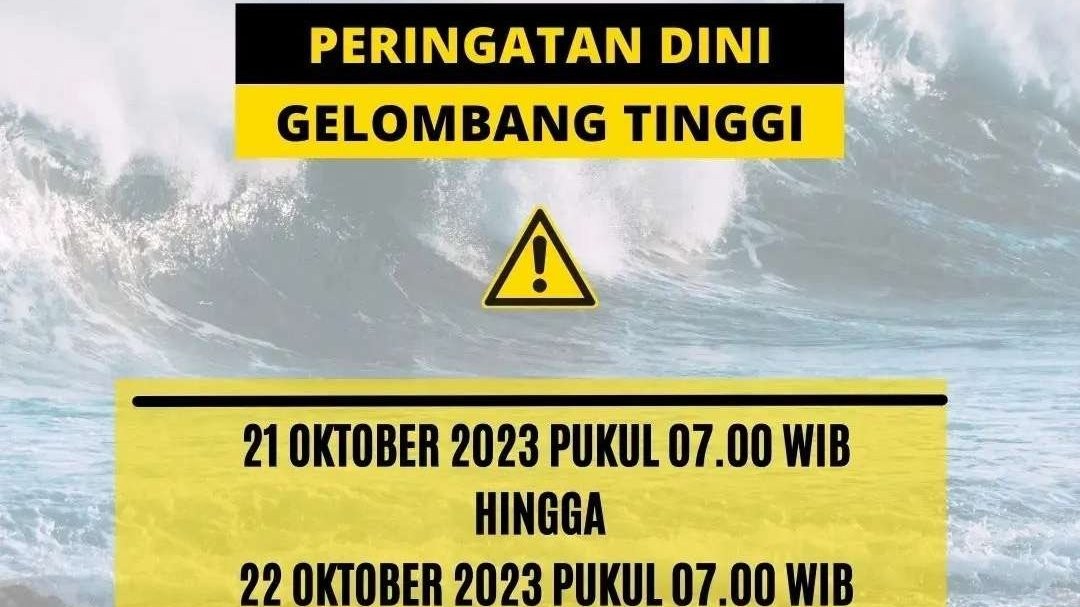 Peringatan dini gelombang tinggi, Sabtu-Minggu 21-22 Oktober 2023 pukul 07.00 WIB. (Foto: Instagram @infobmkg)