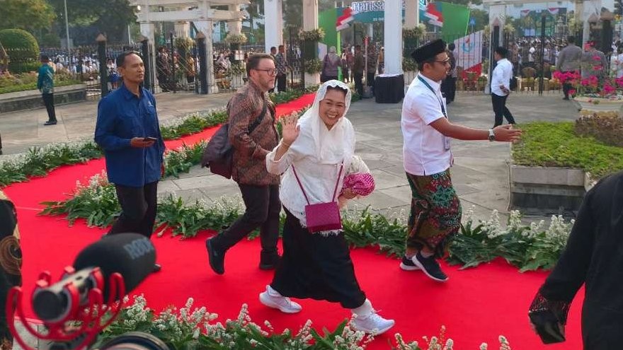 Yenny Wahid saat ditemui usai apel Hari Santri 2023 ungkapkan, suara Gusdurian berlabuh di 2024. (Foto: Istimewa)