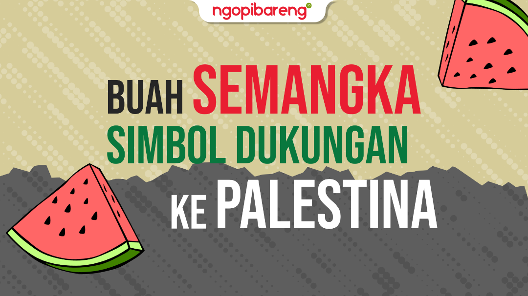 Buah semangka potong warna merah, hijau, dan hitam simbol dukungan untuk Palestina. (Ilustrasi: Chandra Tri Antomo/Ngopibareng.id)