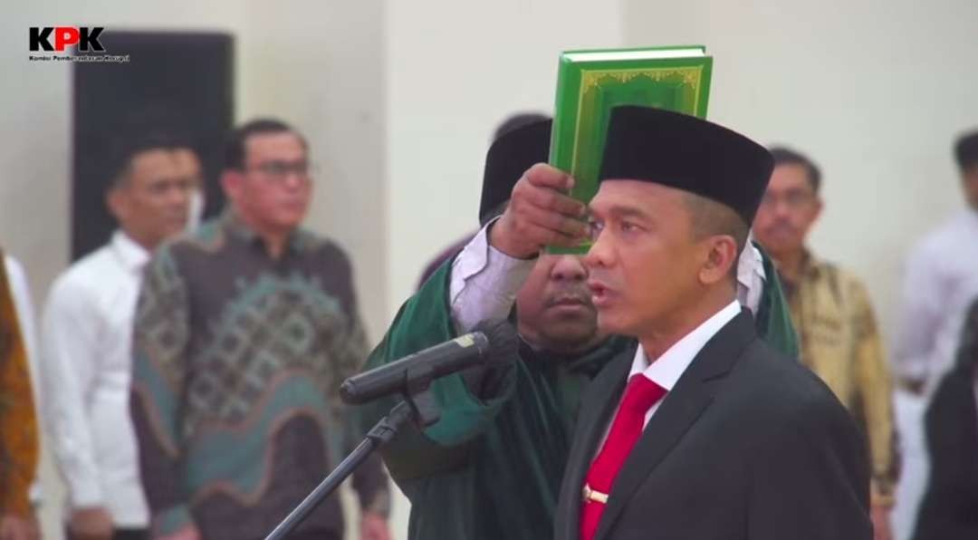 Pelantikan dan Pengambilan Sumpah Jabatan Deputi Bidang Penindakan dan Eksekusi Komisi Pemberantasan Korupsi (KPK), Senin 6 November 2023. (Foto: YouTube KPK)