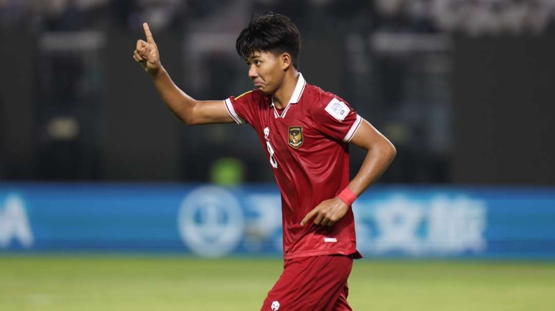 Pemain Timnas U-17, Arkhan Kaka, melakukan selebrasi usai menjebol gawang Ekuador di Piala Dunia U-17. (Foto: LOCWCU17/NFL)