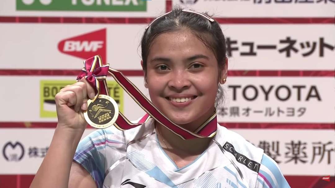 Pebulutangkis Gregoria Mariska Tunjung berhasil menjuarai Kumamoto Masters Japan 2023, tadi pagi WIB. (Foto: PBSI)