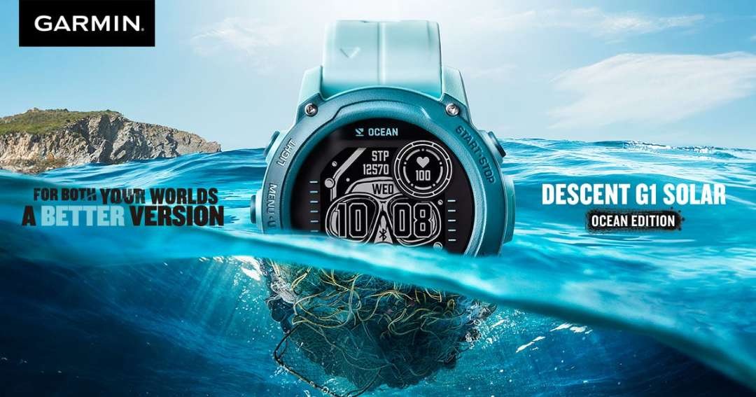 Garmin Descent G1 Solar Edition terbuat dari bahan daur ulang jaring ikan bekas. (Foto: Garmin)