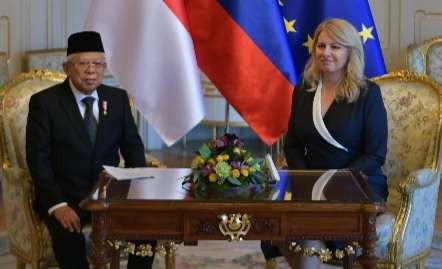 Wapres Ma'ruf Amin berbicara tentang kerukunan antar umat beragama di Grand Hotel River Park, Bratislava-Slovakia. (Foto: Setwapres)