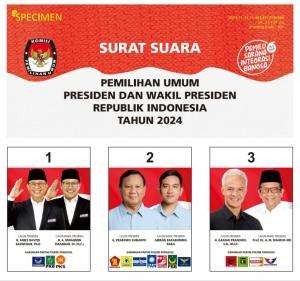 Desain surat suara Pilpres 2024. (Foto: KPU)