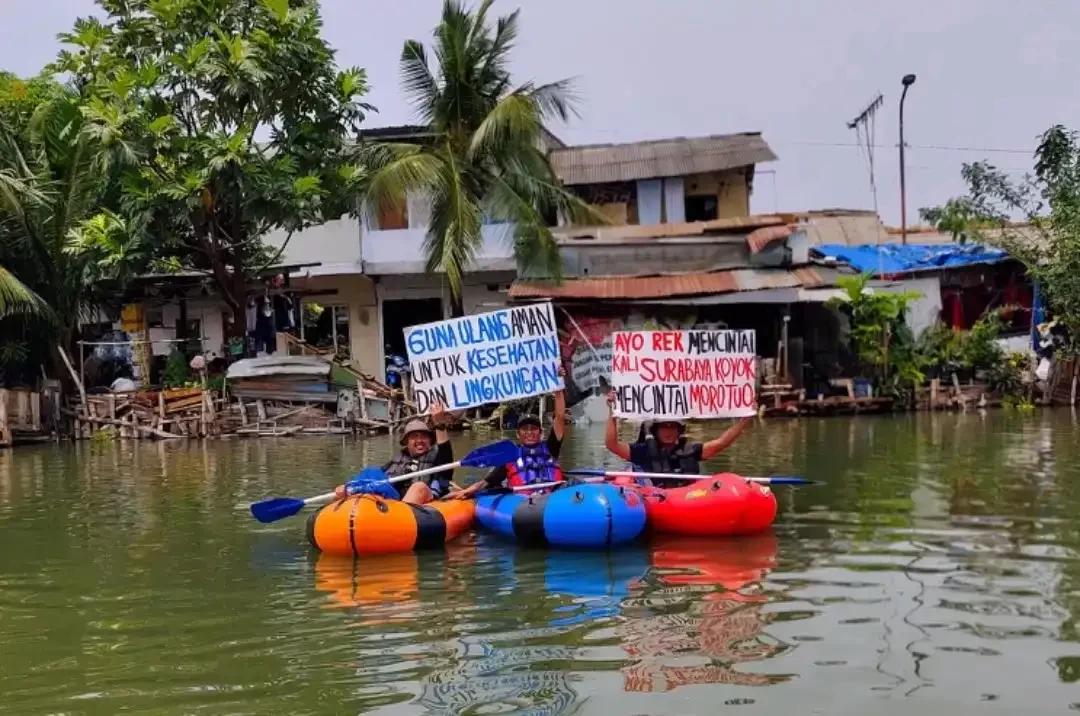 Kampanye jaga ekosistem sungai di wilayah aliran sungai Brantas. (Foto: BRUIN)