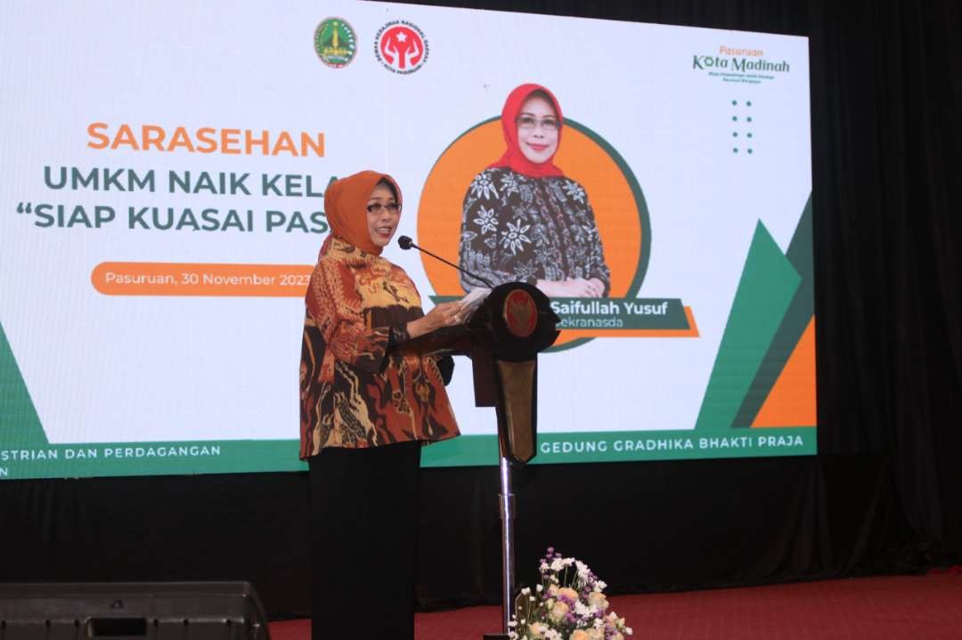 Ketua Dekranasda Kota Pasuruan, Fatma Saifullah Yusuf (Fatma) mengatakan bahwa berdasarkan dari hasil survei Disperindag terhadap omzet para pelaku usaha di berbagai sektor di tahun 2023 ini meningkat 30% dibandingkan tahun 2022. (Foto: Pemkot Pasuruan)