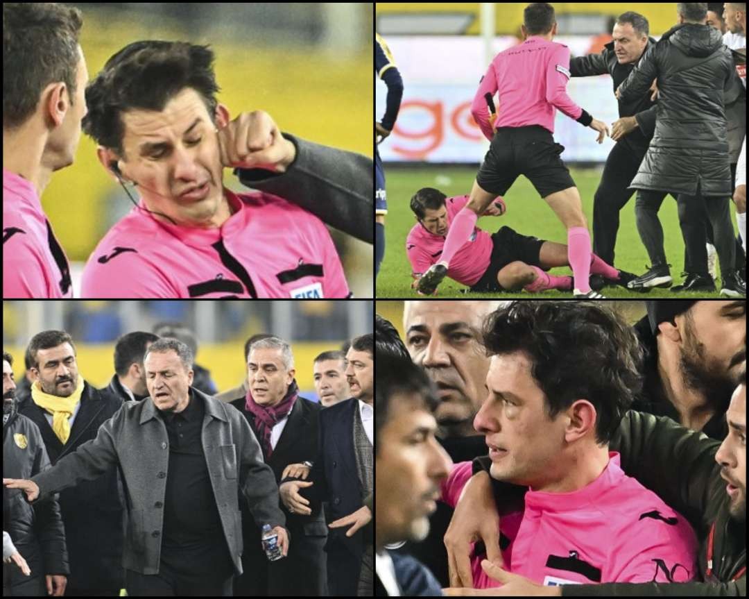 Wasit Halil Umut Meler dipukul wajahnya oleh presiden klub Ankaragucu, Faruk Koca. (Foto: Metro.uk/Getty Image)