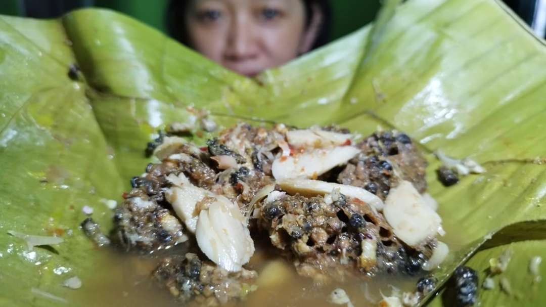 Pincuk lebah madu merupakan salah satu kuliner ekstrem yang populer di Banyuwangi (Foto:Muh Hujaini/Ngopibareng.id)