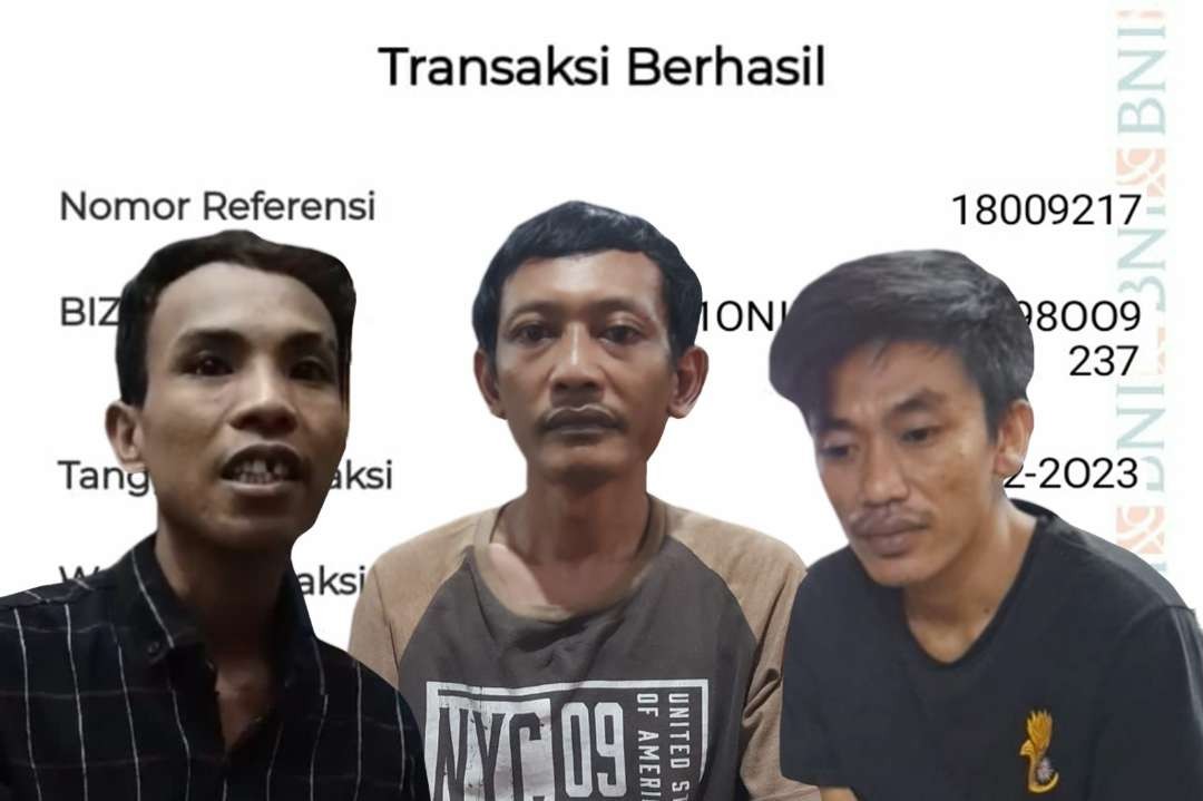 Tiga terduga penipu dealer motor di Kota Probolinggo dengan bukti transfer palsu, dari kanan HL, TL, dan PN. (Foto: Humas Polres Probolinggo Kota).