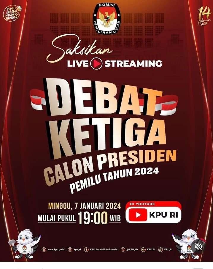 Debat capres diamankan tim gabungan TNI-Polri, Minggu 7 Januari 2024. (Foto: X KPU)