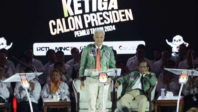 Capres 2024 Ganjar Pranowo saat Debat Ketiga Capres, Minggu 7 Januari 2024. (Foto: Tim Media Ganjar)