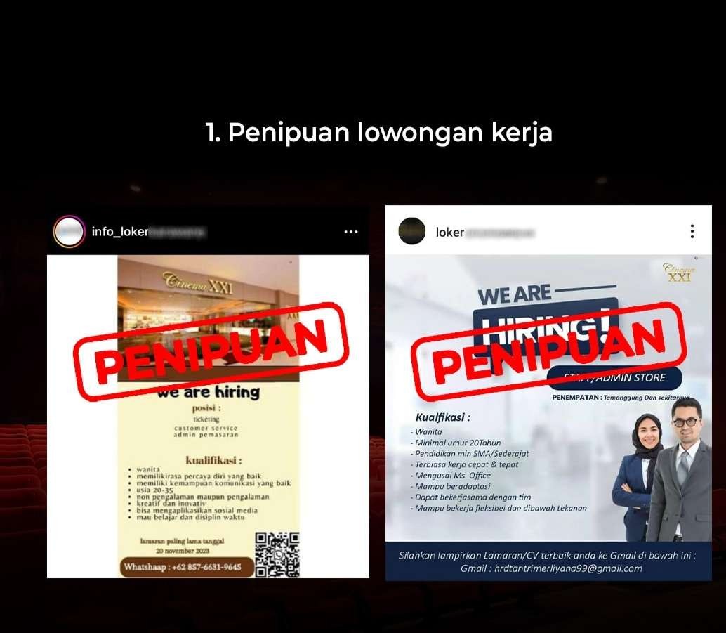 Penipuan lowongan kerja di Cinema XXI. (Foto: Instagram @cinema.21)