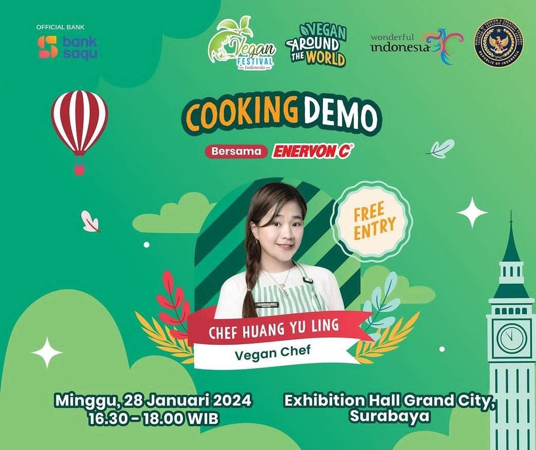 Chef Huang Yu Ling (Indonesia Vegan Chef) akan demo masakan vegetarian di Vegan Festival Surabaya. (Foto: Instagram @veganfestivalsurabaya)