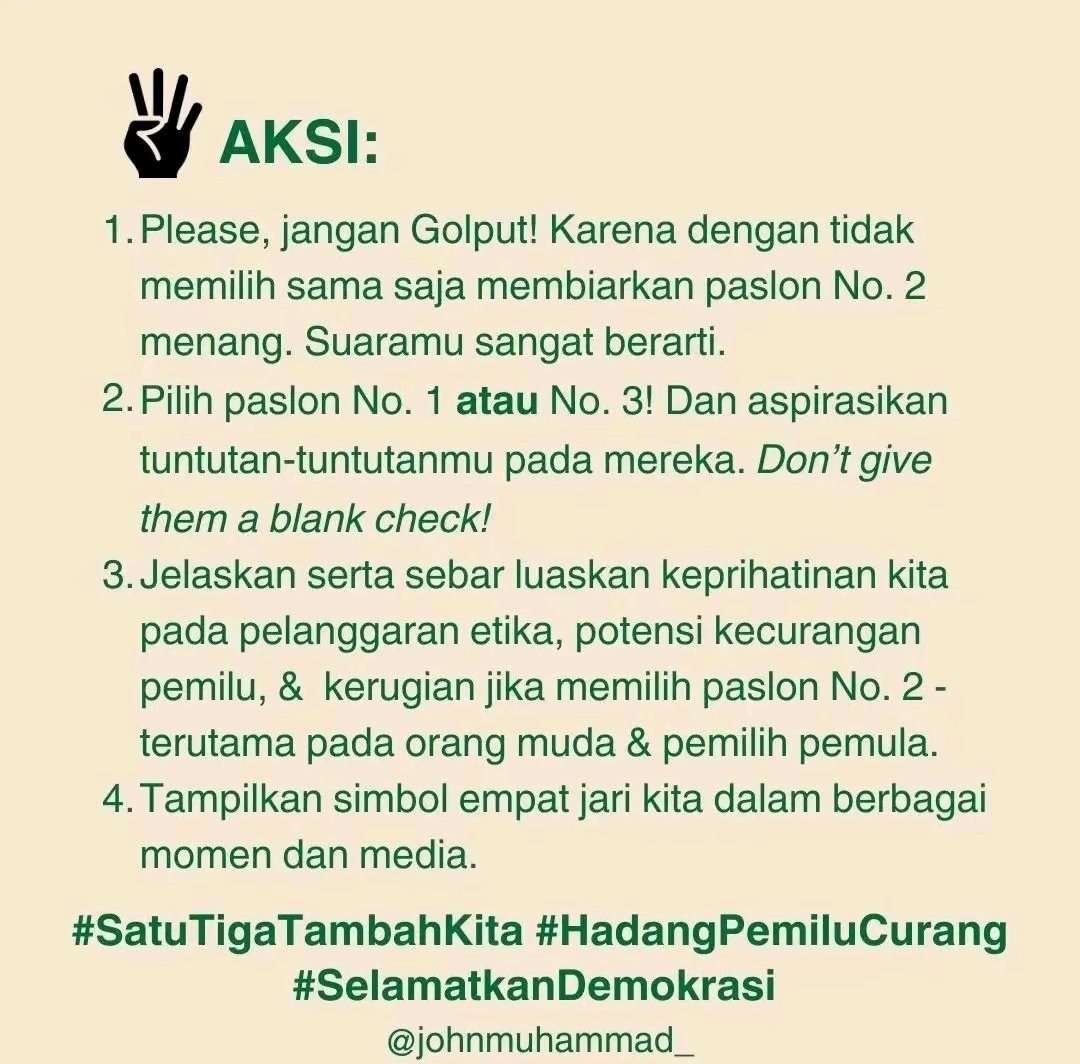 Masyarakat diimbau jangan golput. (Foto: X @johnmuhammad)