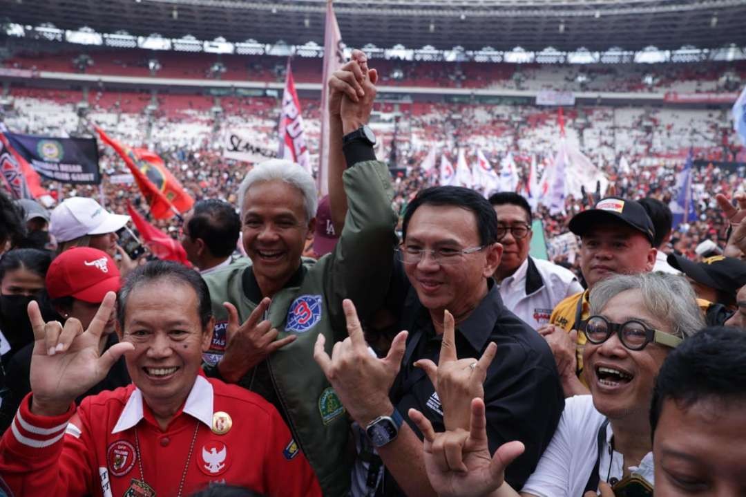 Basuki Tjahaja Purnama yang baru saja mundur dari Komisaris Utama Pertamina hadir di Hajatan Rakyat Ganjar-Mahfud. (Foto: Istimewa)