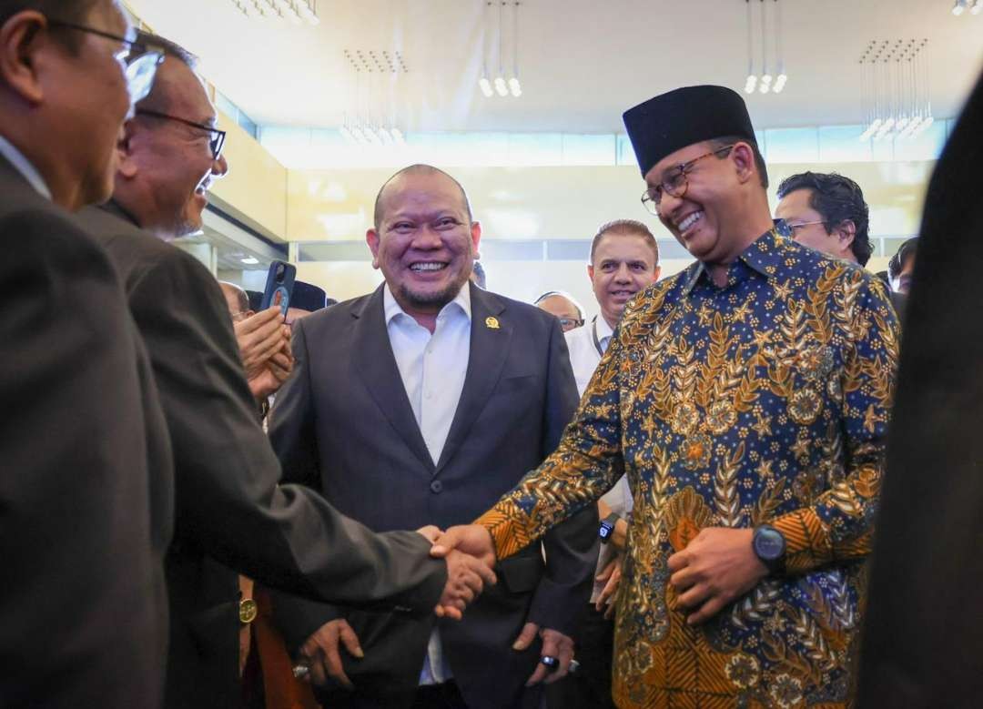 Capres 2024 Anies Baswedan saat menghadiri Sarasehan DPD RI Bersama Calon Presiden 2024, Jumat, 2 Februari 2024. (Foto: TIm Media LaNyalla)