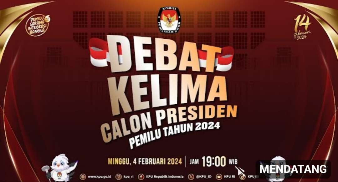 Debat capres putaran terakhir atau kelima digelar Komisi Pemilihan Umum (KPU), Minggu 4 Februari 2024 pukul 19.00 WIB. (Foto: YouTube KPU)