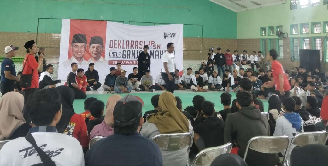 Deklarasi dukungan dari Jaringan Pencak Silat Nusantara (JPSN) untuk kemenangan Ganjar Mahfud. (Foto: munawir gor ngopibareng.id)