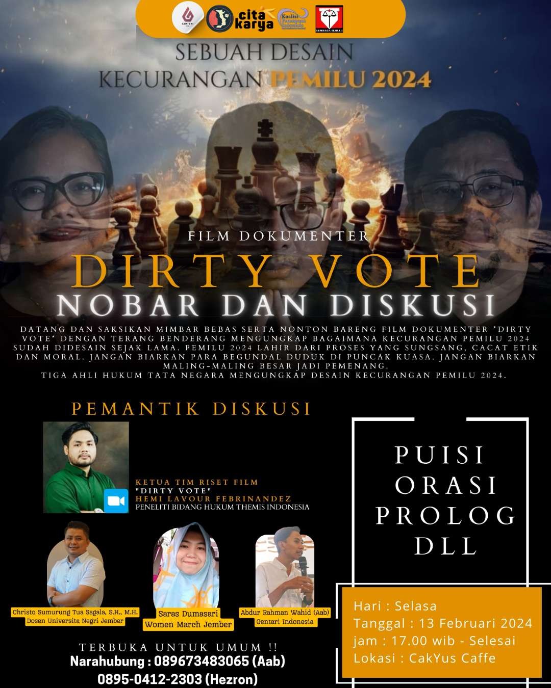 Flyer Nobar dan Diskusi Fil Dirty Vote di Jember (Foto: Dok panitia penyelenggara)