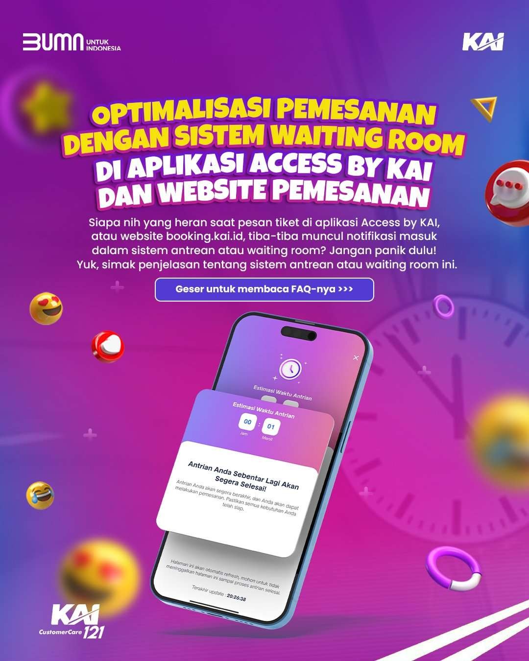 Ada waiting room saat pesanan tiket kereta api membludak. (Grafis: X @KAI121)