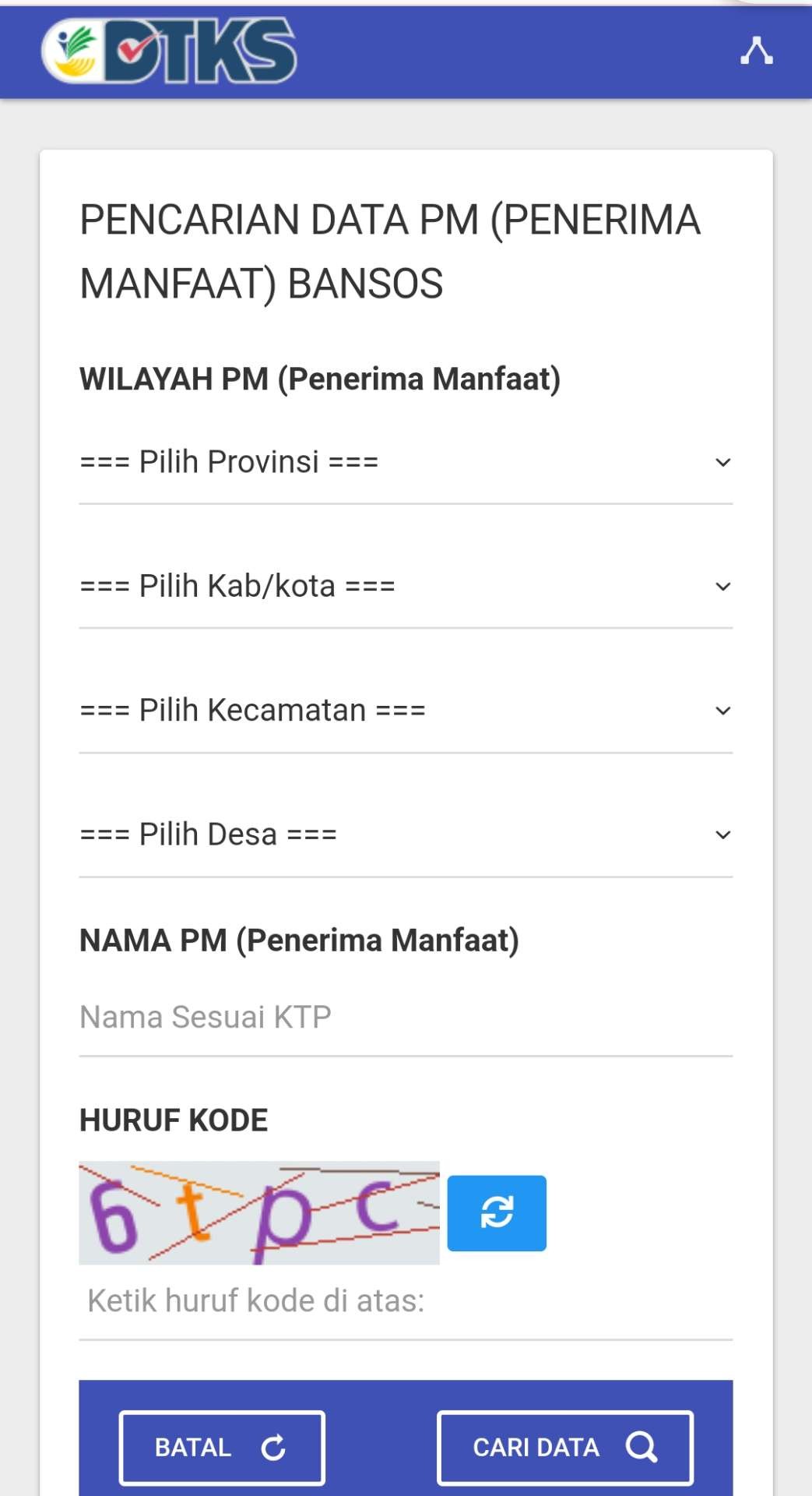Laman cek data penerima bansos. (Foto: Tangkapan layar)
