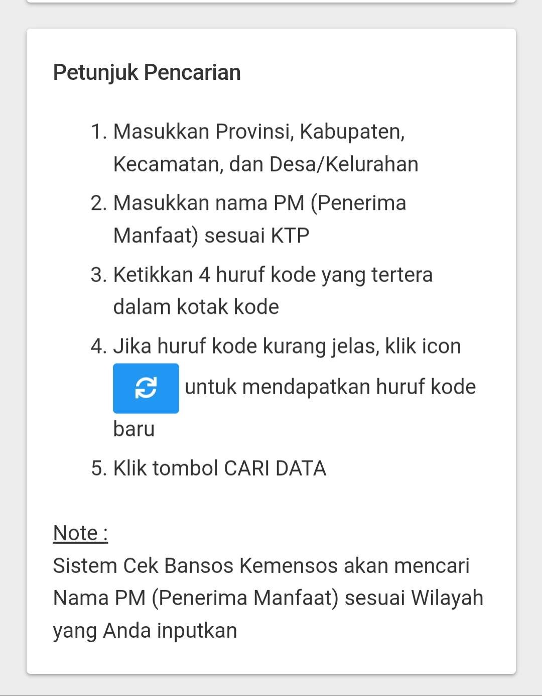 Petunjuk pencarian data penerima bansos. (Foto: Tangkapan layar)