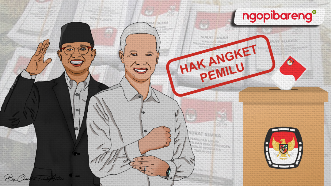 Capres nomor urut 01 Anies Baswedan dan Capres nomor urut 3 Ganjar Pranowo soal usulan hak angket dugaan kecurangan Pemilu 2024. (Grafis: candra/ngopibareng.id)