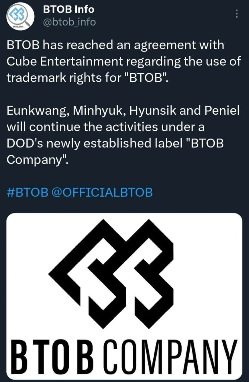 Pernyataan resmi BTOB Company soal karier Eunkwang, Minhyuk, Hyunsik, dan Peniel. (Foto: X)