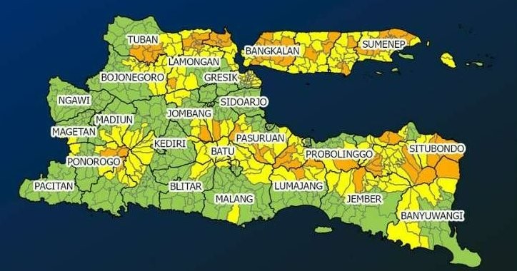 Prakiraan cuaca di sejumlah wilayah di Jatim. (Foto: BMKG)