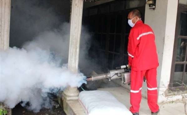 Fogging atau pengasapan menjadi salah satu upaya Dinkes Situbondo memberantas nyamuk Aedes aegypti penyebar penyakit DBD. (Foto: Dokumentasi Dinkes Situbondo)