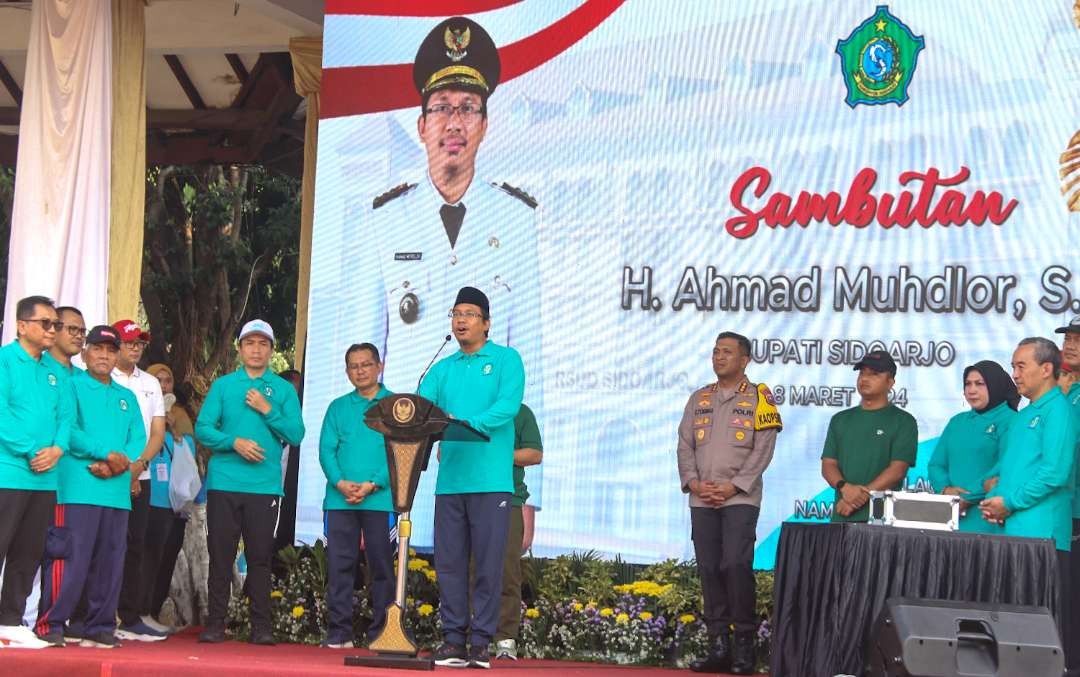 Bupati Sidoarjo saat beri sambutan pergantian nama RSUD Sidoarjo (Foto :Aini/Ngopibareng.id)