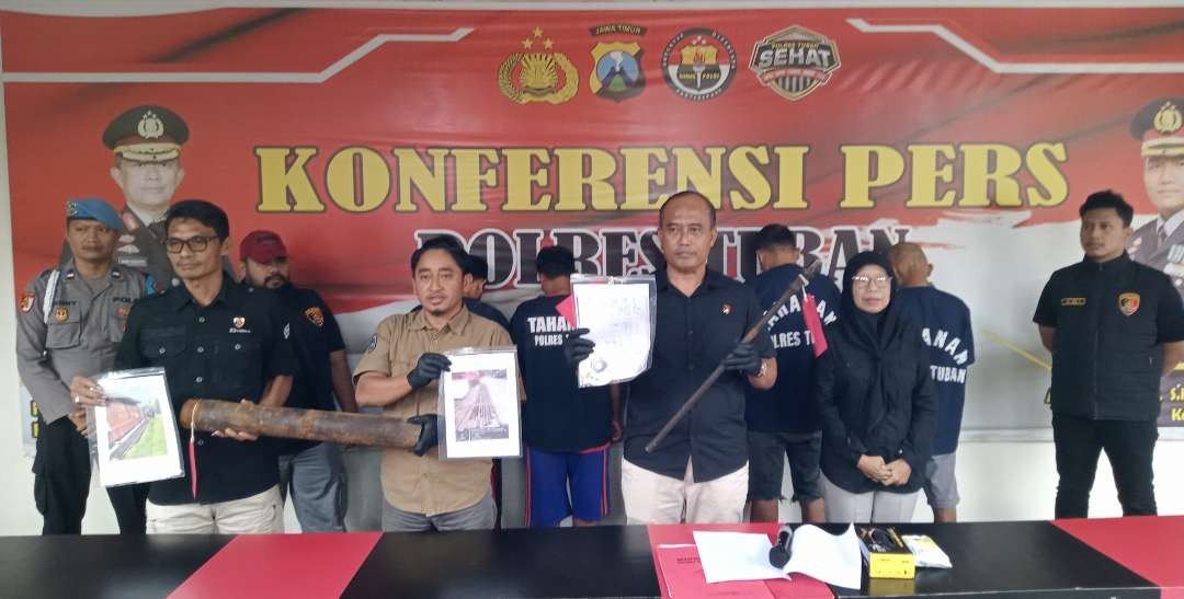 Polres Tuban gelar perkara kasus pencurian pipa di PT. Pertamina EP. (Foto: Khoirul Huda/Ngopibareng.id)