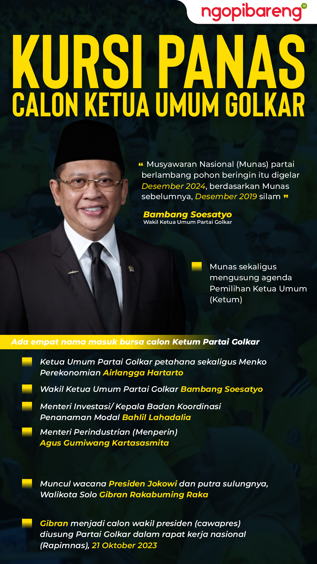 Info grafis kursi panas caketum Partai Golkar. (Grafis: Chandra Tri Antomo/Ngopibareng.id)