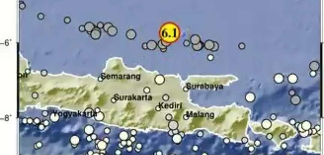 Gempa 6,1 SR mengguncang beberapa wilayah di Jawa Timur, termasuk di kawasan Daop 8 Surabaya. (Foto: X @infobmkg)