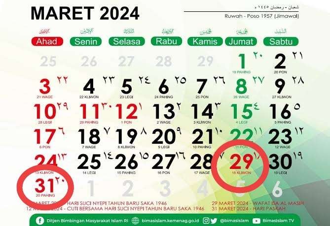 Libur long weekend, 29 dan 31 Maret 2024. (Foto: Istimewa)