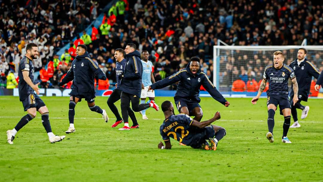 Real Madrid berhasil singkirkan Manchester City lewat drama adu penalti 4-3 pada leg kedua perempat final Liga Champions 2023/2024, Kamis 18 April 2024 di Etihad. (Foto: X/@realmadrid)