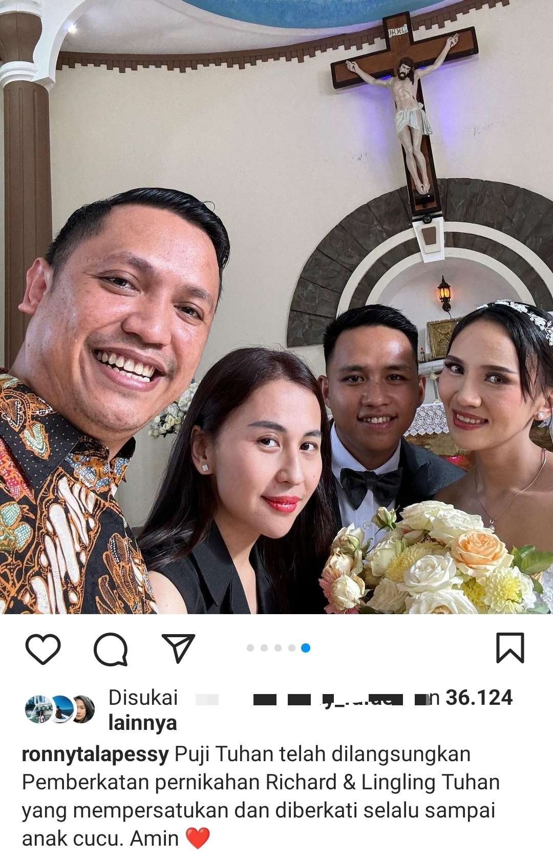 Ronny Talapessy (kiri) pose bersama pasangan Richard Eliezer dan Ling Ling. (Foto: Instagram)