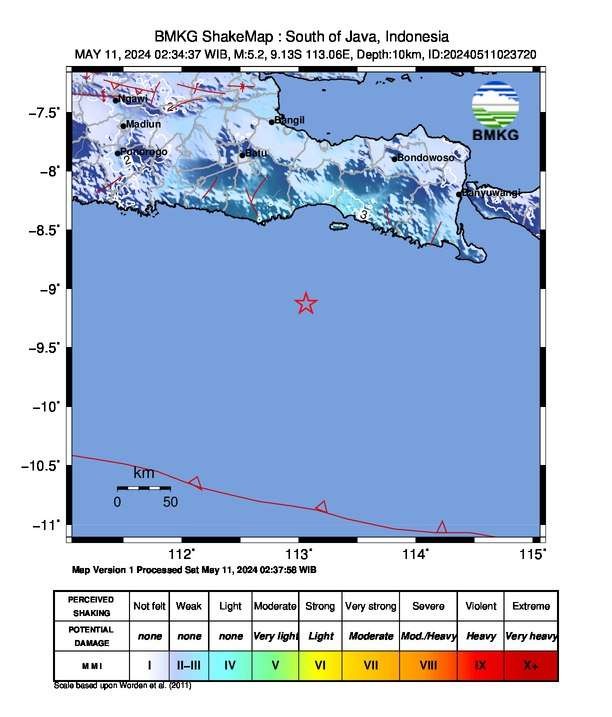 Gempa di Kabupaten Lumajang pada Sabtu 11 Mei 2024. (Foto: dok. bmkg)