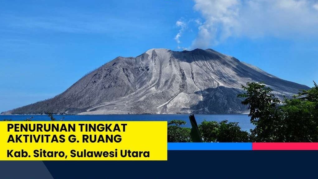 Penurunan tingkat aktivitas Gunung Ruang, Sabtu 18 Mei 2024 pagi. (Foto: X PVMBG)