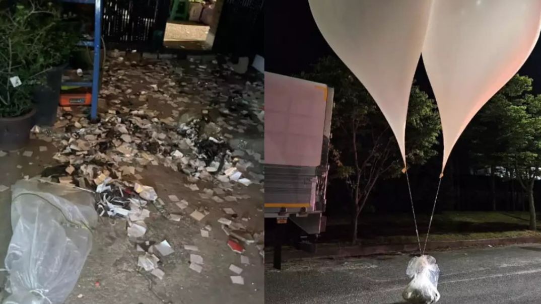 Pemerintah Korea Utara (Korut) mengirim balon berisi sampah dan kotoran manusia di sekitar perbatasan dengan Korea Selatan. (Foto: Twitter)