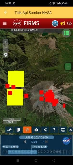 Sebaran Hotspot di sekitar puncak SEMERU Update Kamis, 13 Juni 2024. (Foto: dok. GeoSide @jehensa)