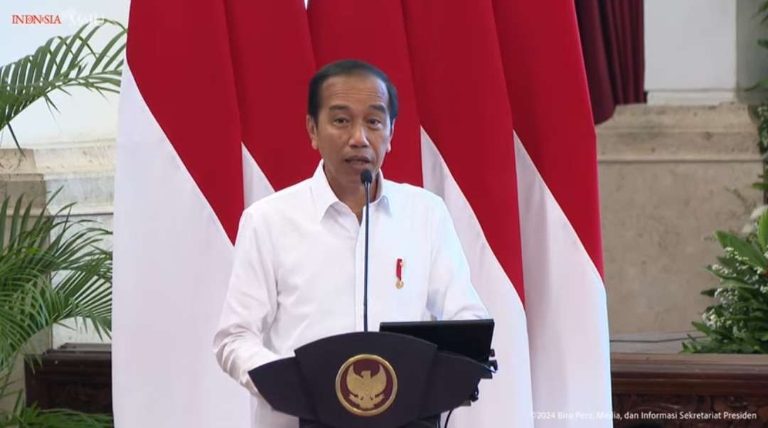 Presiden Jokowi menyinggung soal neraka dunia, dalam sambutannya pada Peresmian Pembukaan Rakornas Pengendalian Inflasi Tahun 2024 dan Tim Pengendalian Inflasi Daerah (TPID) Award di Istana Negara, Jumat 14 Juni 2024 pagi. (Foto: YouTube Setpres)