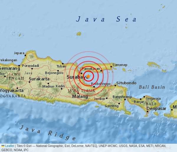 Gempa di Kabupaten Sampang pada Minggu malam 16 Juni 2024. (Foto: dok. @infomitigasi)