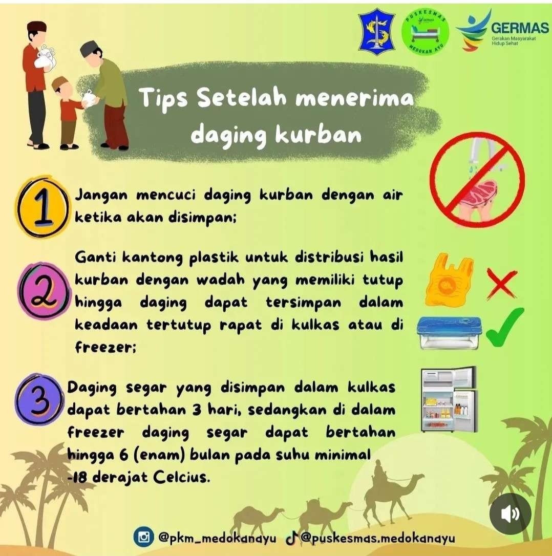 Tips menyimpan daging kurban setelah mendapatkan kiriman dari masjid atau RT/RW. (Foto: Instagram @sehatsurabayaku)