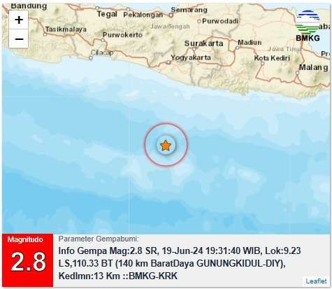 Gempa bumi di Gunungkidul pada Rabu 19 Juni 2024. (Foto: dok. bmkg)