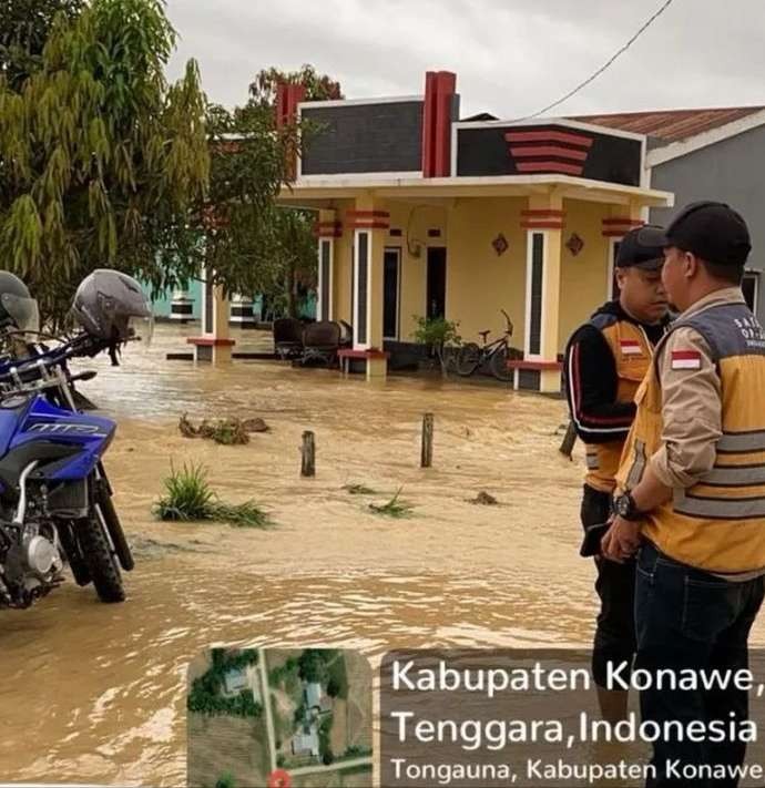 Sawah dan rumah warga terdampak banjir Sungai Aworeka. (Foto: BPBD)