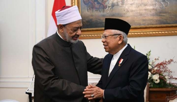 Wakil Presiden (Wapres) K.H. Ma'ruf Amin menerima Grand Syekh (Imam Besar) Al-Azhar Ahmad Muhammad Ahmad At Tayyeb Al Hassani, di Istana Wakil Presiden (Foto:  Setwapres )