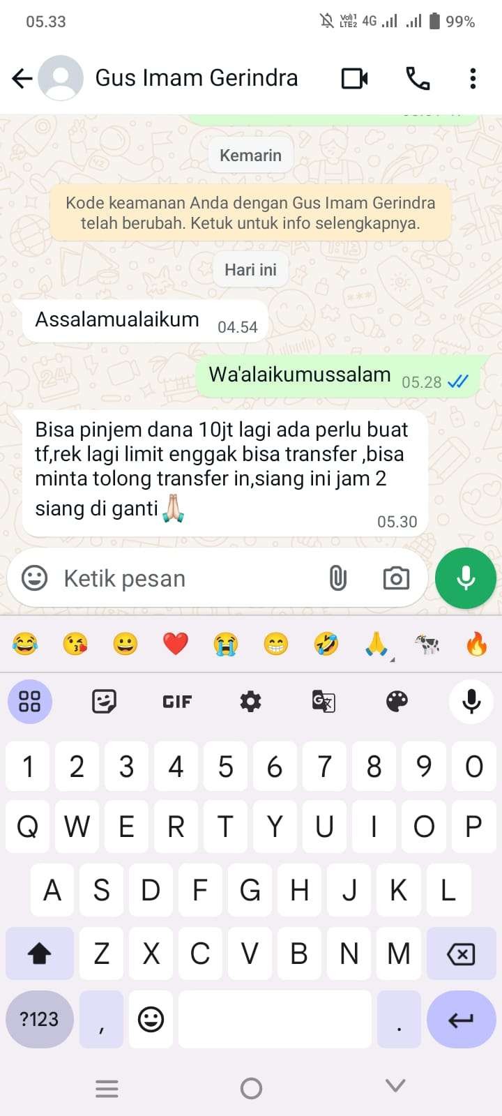 Pesan singkat peniouan yang mengatasnamakan Ketua Gerindra Lamongan (Foto :Istimewa)